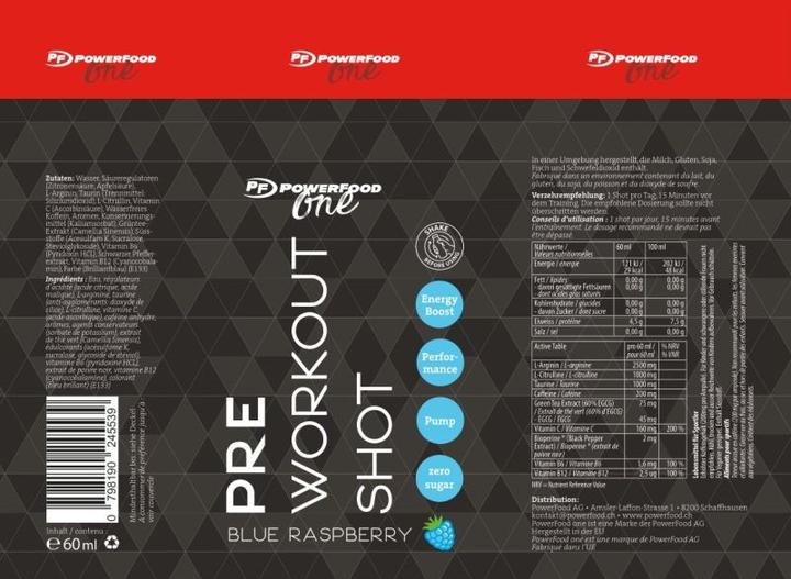 Immagine prodotto PowerFood One Shot pre-allenamento (12 x 60ml) (Mora, 12 x)