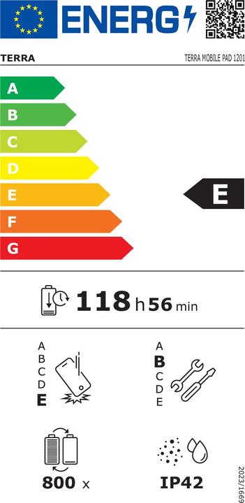 Energy Label Wortmann TERRA PAD 1201 12.6/" OLED/2560x1600/8GB/256G/LTE/A (4G, 12.60", 256 GB, Charcoal)