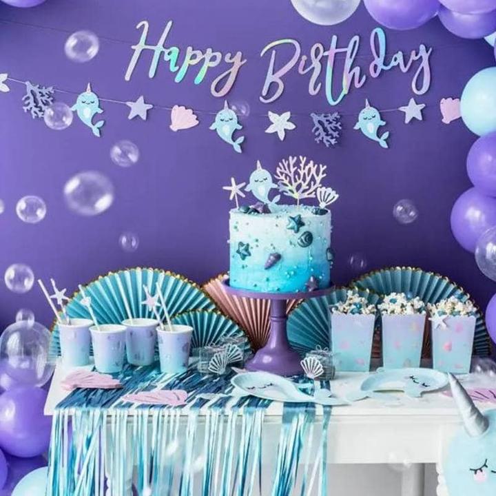 Produktbild Partydeco Girlande Narwal 1 m, Blau/Rosa/Violett (1 Stk.)
