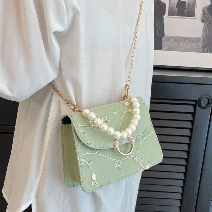 Immagine prodotto Only-Bags.Store Elegante, floral bestickte, quadratische Mini-Tasche mit Kunstperlen-Akzenten und verstellbarem