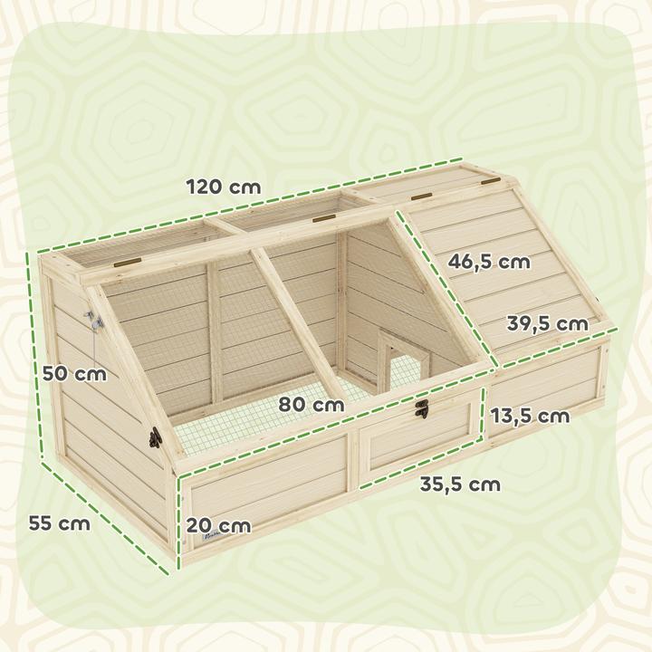 Image du produit PawHut Schildkrötenhaus Tannenholz, Verzinkter Stahl Naturholz