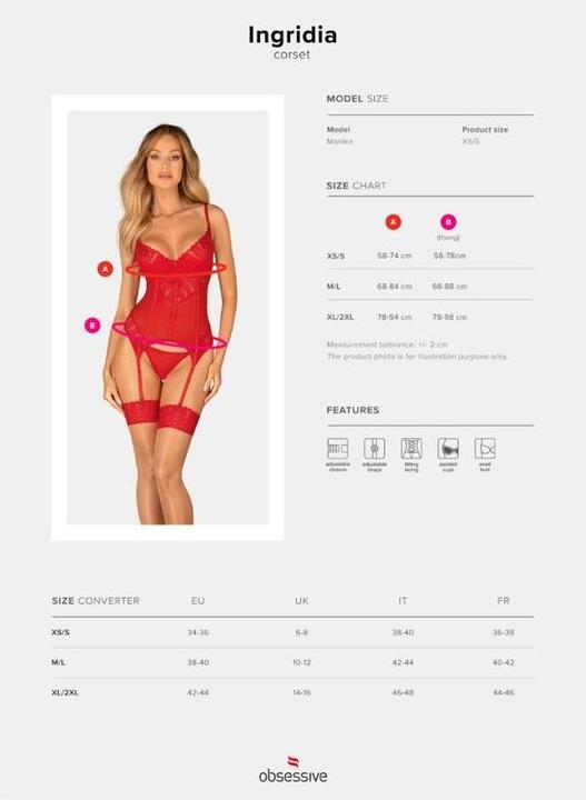 Image du produit Obsessive - Corset et String Ingridia - Rouge (XL)