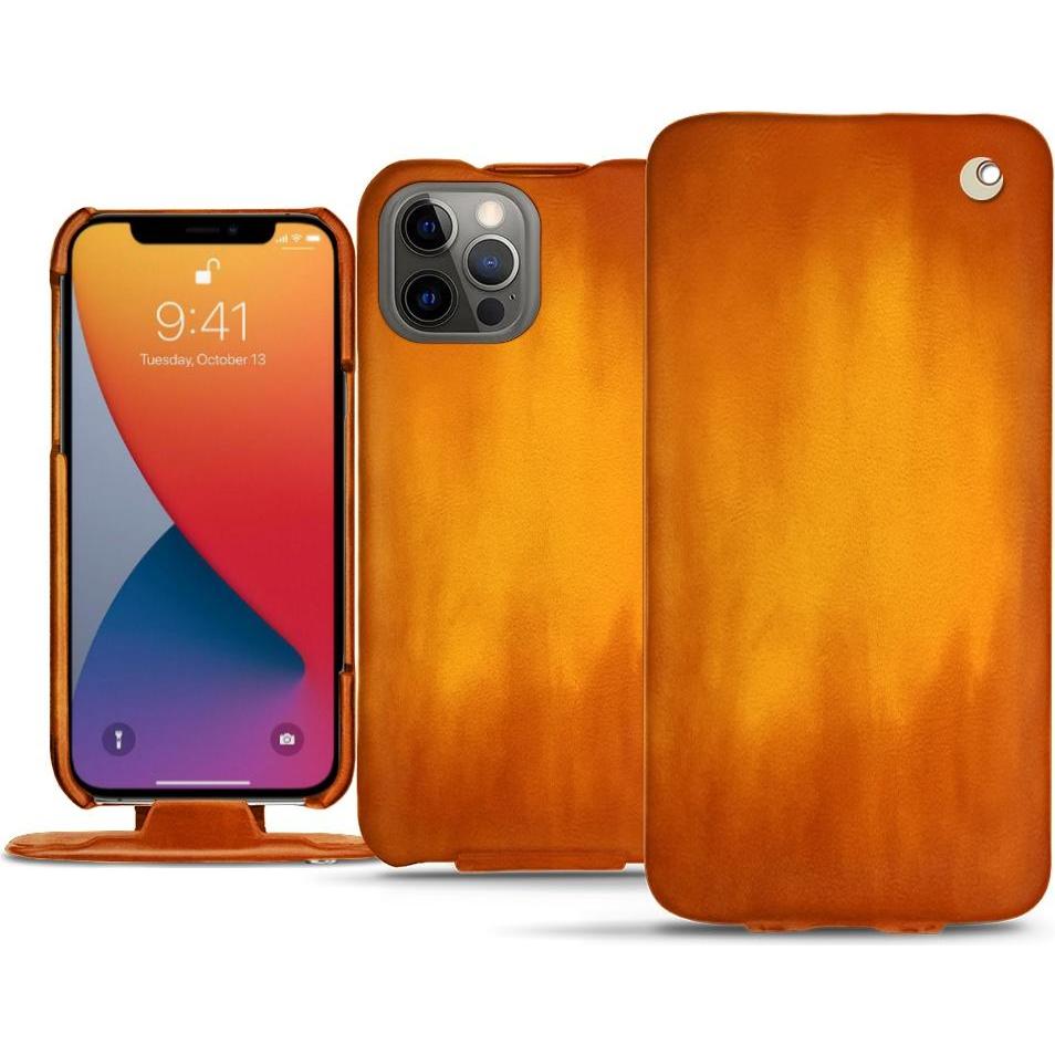Noreve Lederschutzhülle vertikal (Apple iPhone 13 Pro Max), Smartphone Hülle, Orange