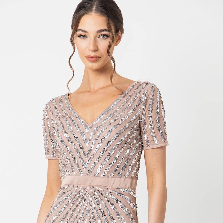 Actual product image Maya Deluxe Maxi Evening Dress with V-Neck, Paillette Embellishment, and A-Line Silhouette (46)