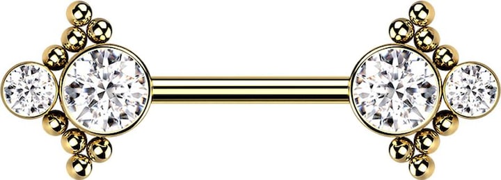 Image du produit Star Piercing Threadless Barbell vergoldet Kugeln mit zwei Kristallen silber (sans laiton, Acier chirurgical 316L)