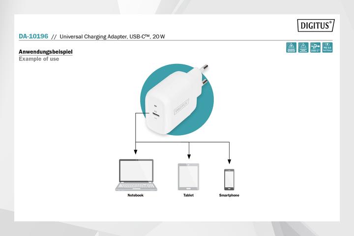 Produktbild Digitus Universal Ladeadapter, USB-C™, 20 W (20 W)