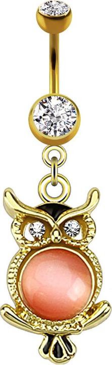 Produktbild Star Piercing Banane 14k vergoldet mit Anhänger Eule (ohne Messing, Chirurgenstahl 316L)