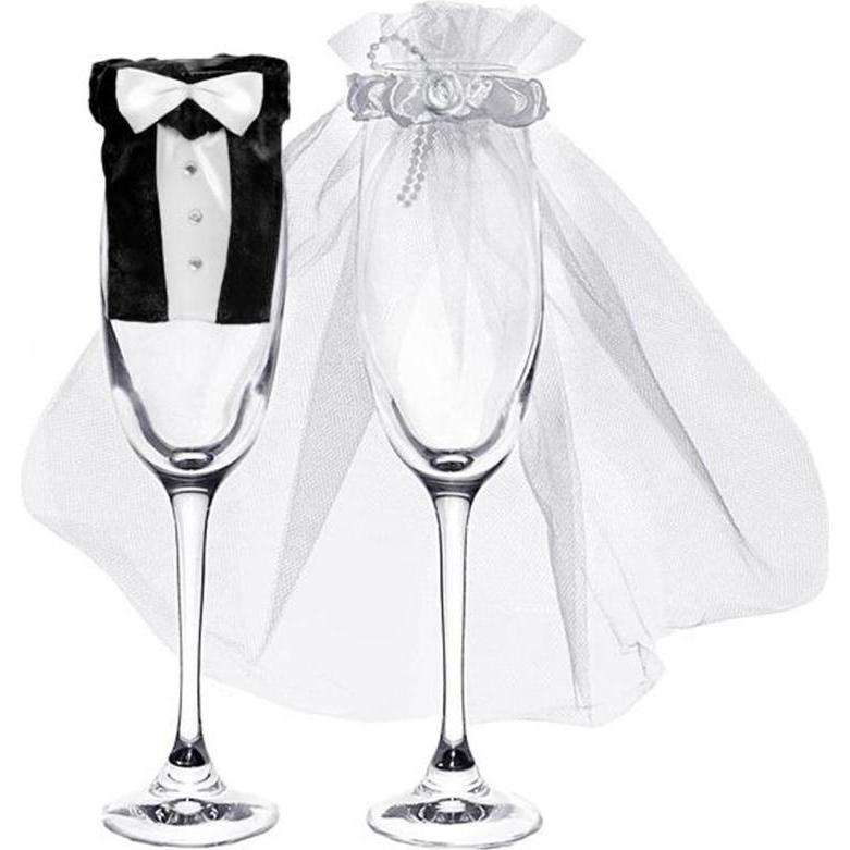 Partydeco Hochzeitsaccessoire Dekoration für Gläser, Weiss/Schwarz (1 Stk.) (19624866)