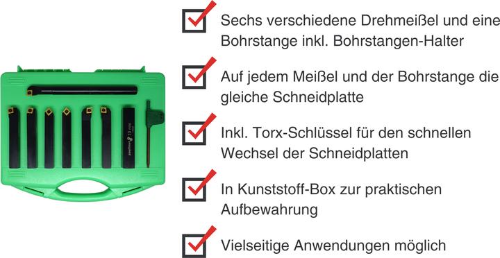 Energy Label Paulimot Turning chisel set with indexable inserts, 10 mm, 7-piece incl. boring bar (126.70 mm)