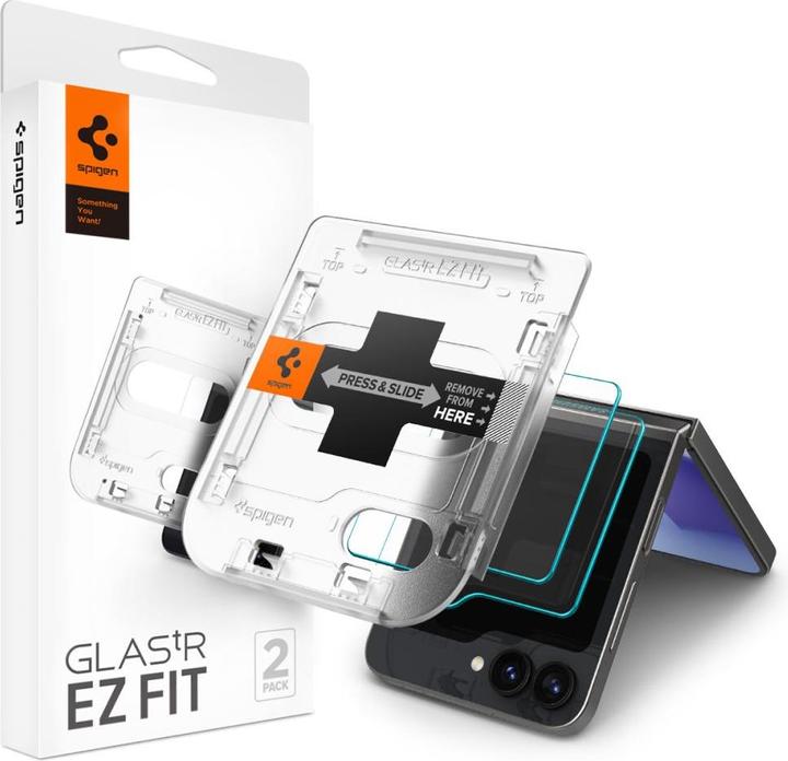 Spigen EZ Fit Gehärtetes Glas Clear Displayschutzfolie Samsung Galaxy Z Flip 6 2-Pack (2 Stück, Samsung Galaxy Z Flip6)