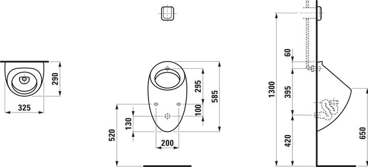 Actual product image Laufen Alessi one suction urinal, without holes for lid mounting, without fly, 325x290mm, H840975
