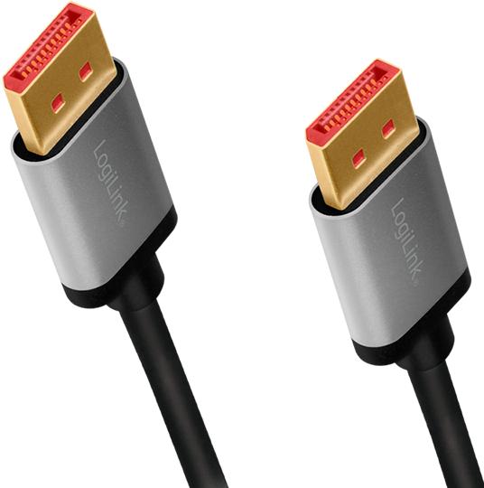 Productafbeelding LogiLink CDA0104 DisplayPort-kabel DP/M naar DP/M, 8K/60 Hz, alu, zwart/grijs, 1 m (1 m, DisplayPort, 1.4)