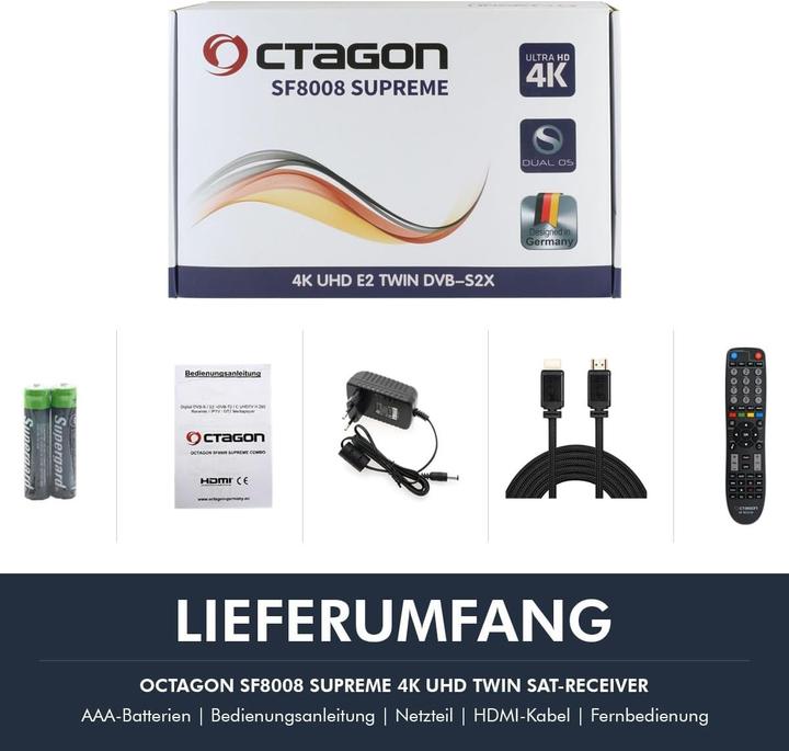 Actual product image Octagon UHD 4K Twin Satellite Receiver with PVR Recording, M.2 Support, Gigabit LAN, WiFi, and Dual OS (Twin DVB-S2, CI Shaft)
