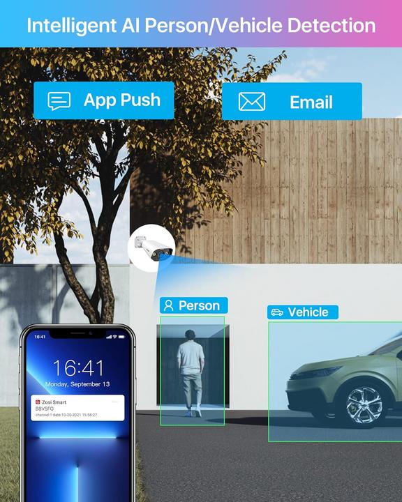 Image du produit Zosi 5MP Überwachungskamera-Set mit 2-Wege Audio, Personen- und Fahrzeugerkennung (2560 x 1920 pixels)