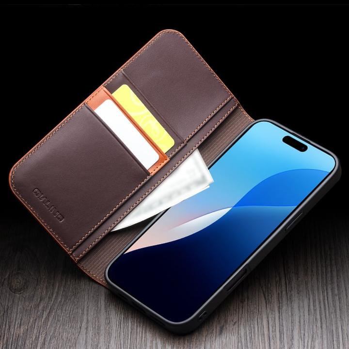 Immagine prodotto QiAlino Fourre Flip cuir véritable foncé mat (Apple iPhone 16)