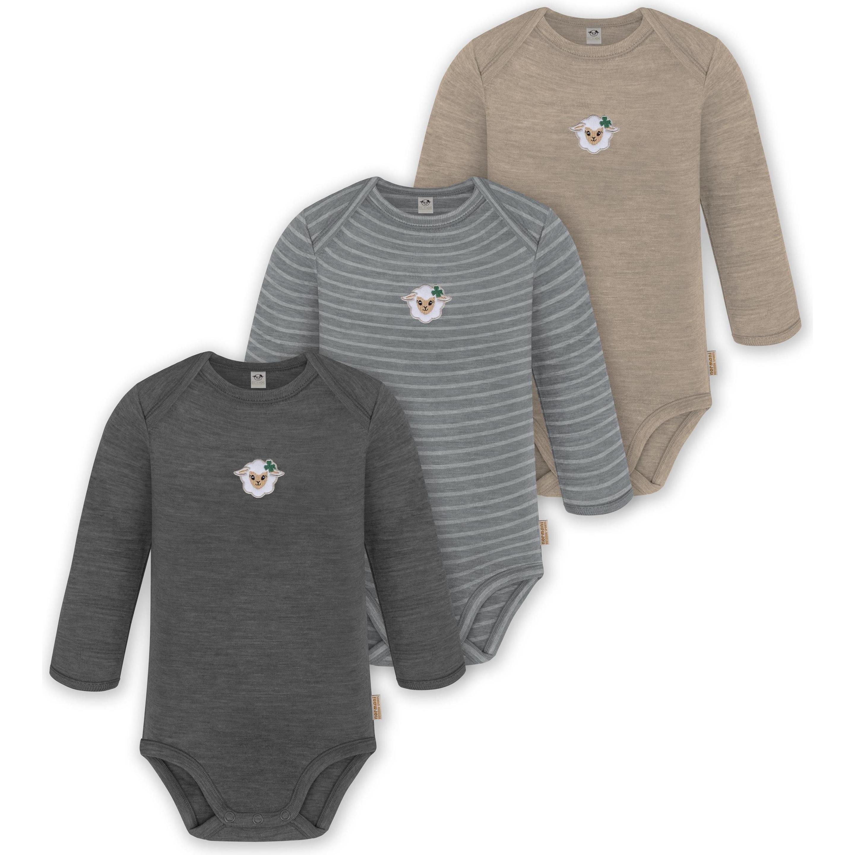 Normani, Herren, Body, 3er Pack Baby Merino Body Langarm „Auckland" - 9375, Beige, (68)