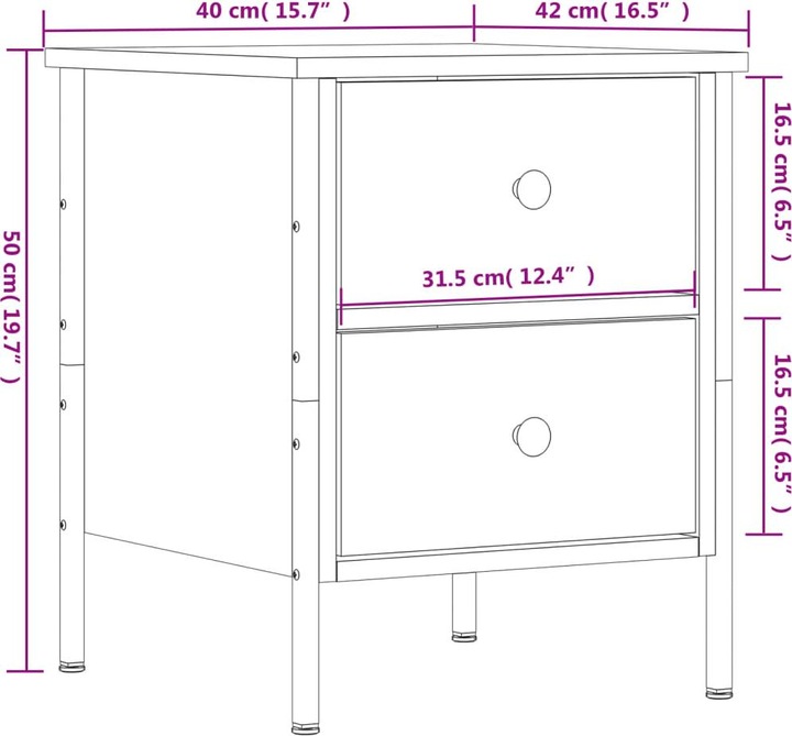 Image du produit VidaXL Tables de chevet 2 pcs. chêne Sonoma 40x42x50 cm bois composite (40 x 42 x 50 cm)