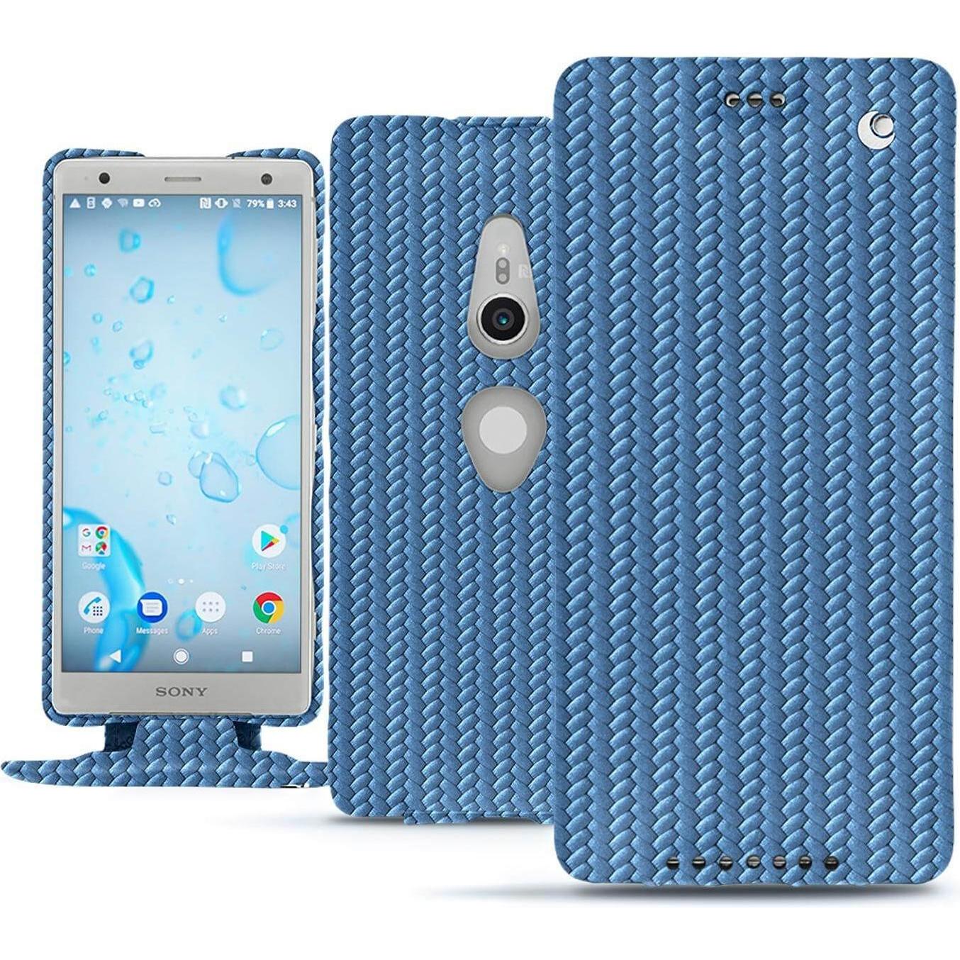 Noreve Lederschutzhülle vertikal (Sony Xperia XZ2), Smartphone Hülle, Blau