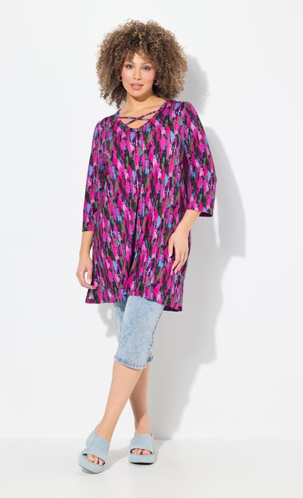 Produktbild Ulla Popken Longshirt, A-Linie, Zierbänder, V-Ausschnitt, 3/4-Arm (50, 52)