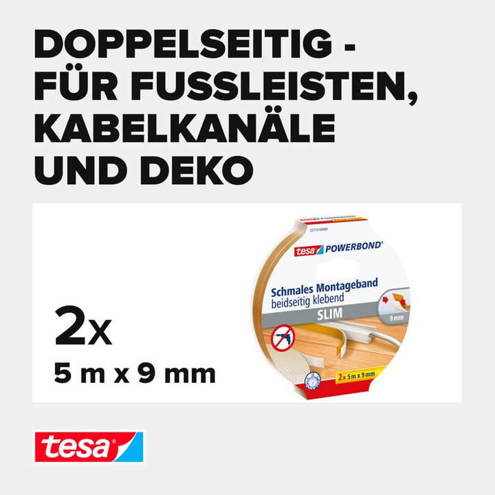 Actual product image tesa Powerbond SCHMAL double-sided mounting tape, 2 rolls (9 mm)