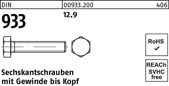 Produktbild Sechskantschraube DIN 933 VG M 8 x 40 12.9 (200 Schrauben pro Stück)