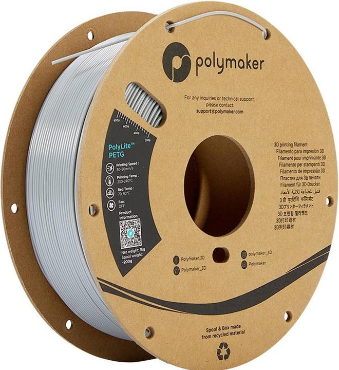 Image du produit Polymaker PolyLite PETG V2 - Gris - 1.75mm (PETG, 1.75 mm, 1000 g, Gris)