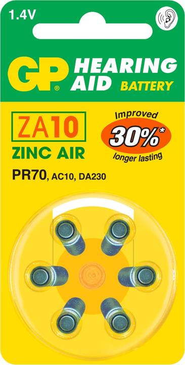 Actual product image GP Batteries GP button cell ZA10, 1.4V, 6 pcs. (6 pcs., PR70, 90 mAh)