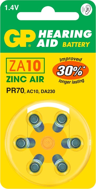 Produktbild GP Batteries GP Knopfzelle ZA10, 1.4V, 6 Stk. (6 Stk., PR70, 90 mAh)