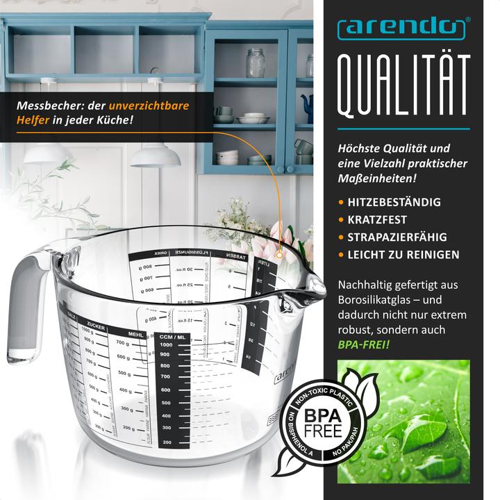 Actual product image Arendo Measuring jug glass 1 litre, borosilicate glass, heat-resistant, microwave-safe, precise scale (1000 ml)
