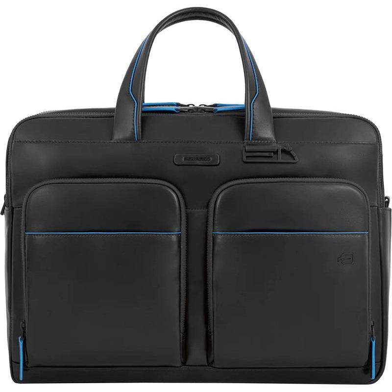 Piquadro -Laptop -Tasche / Laptop -Tasche Damen - 15,6 Zoll - Leder - Blaues Quadrat -Revamp - Schwa (15.60"), Notebooktasche, Blau, Schwarz