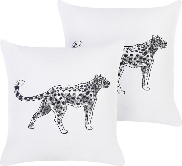 Produktbild Beliani Dekokissen Samt Weiss Tiermotiv 45 x 45 cm 2er Set MARULA (45 x 45 cm)