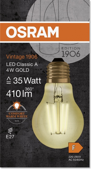 Produktbild Osram Vintage 1906 Led Classic A (E27, 4 W, 410 lm, 1 x, F)