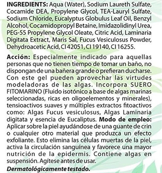 Nutritional values and ingredients algologie Shower Gels (refill, 50 ml)