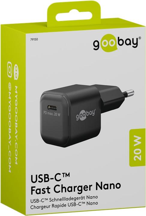 Produktbild Goobay USB-C PD GaN Schnellladegerät Nano 20 W schwarz (20 W, 1 Port)