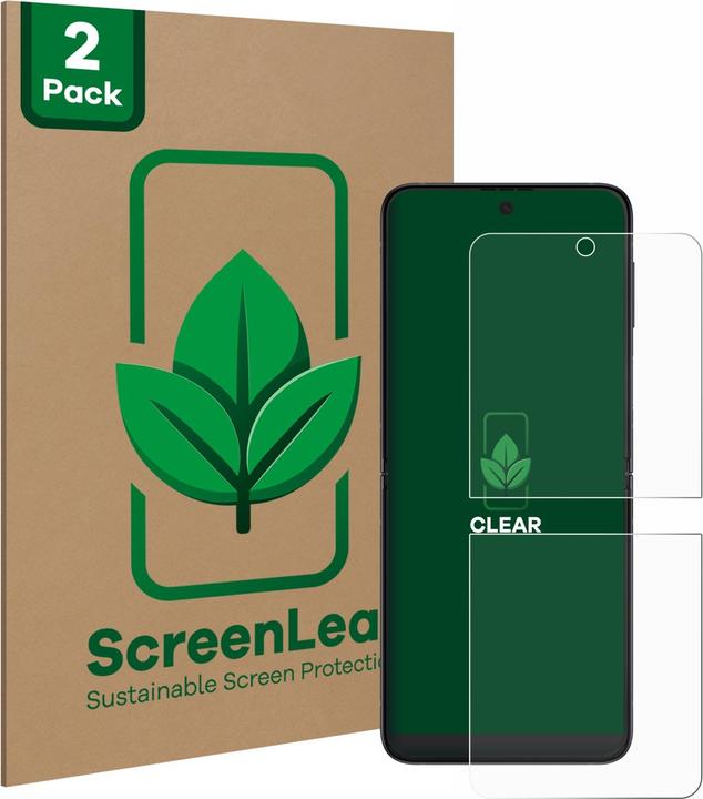 Produktbild ScreenLeaf Schutzfolie nachhaltiger Displayschutz Displayschutzfolie Folie Klar Transparent (2 Stück, Samsung Galaxy Z Flip3)