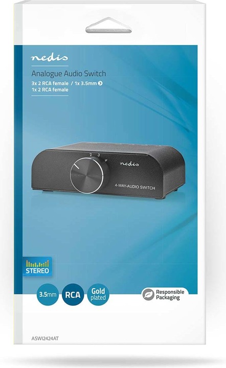 Produktbild Nedis Analog Audio-Schalter | 4-Port port(s) | Anschlüsse – Eingang: 1x 3,5 mm Audio-Eingang / 3x (2 (Analog -> Digital)