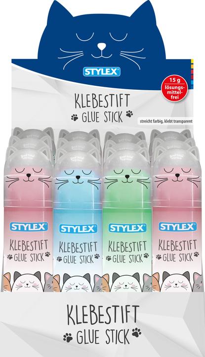 Stylex Klebestift, farbig, Paste 15 g im Katzendesign
