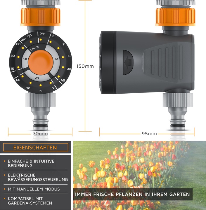 Immagine prodotto Brandson Controllo dell'irrigazione, computer elettrico per l'irrigazione, timer, adattatore da 1/2" e (Computer per l'irrigazione)