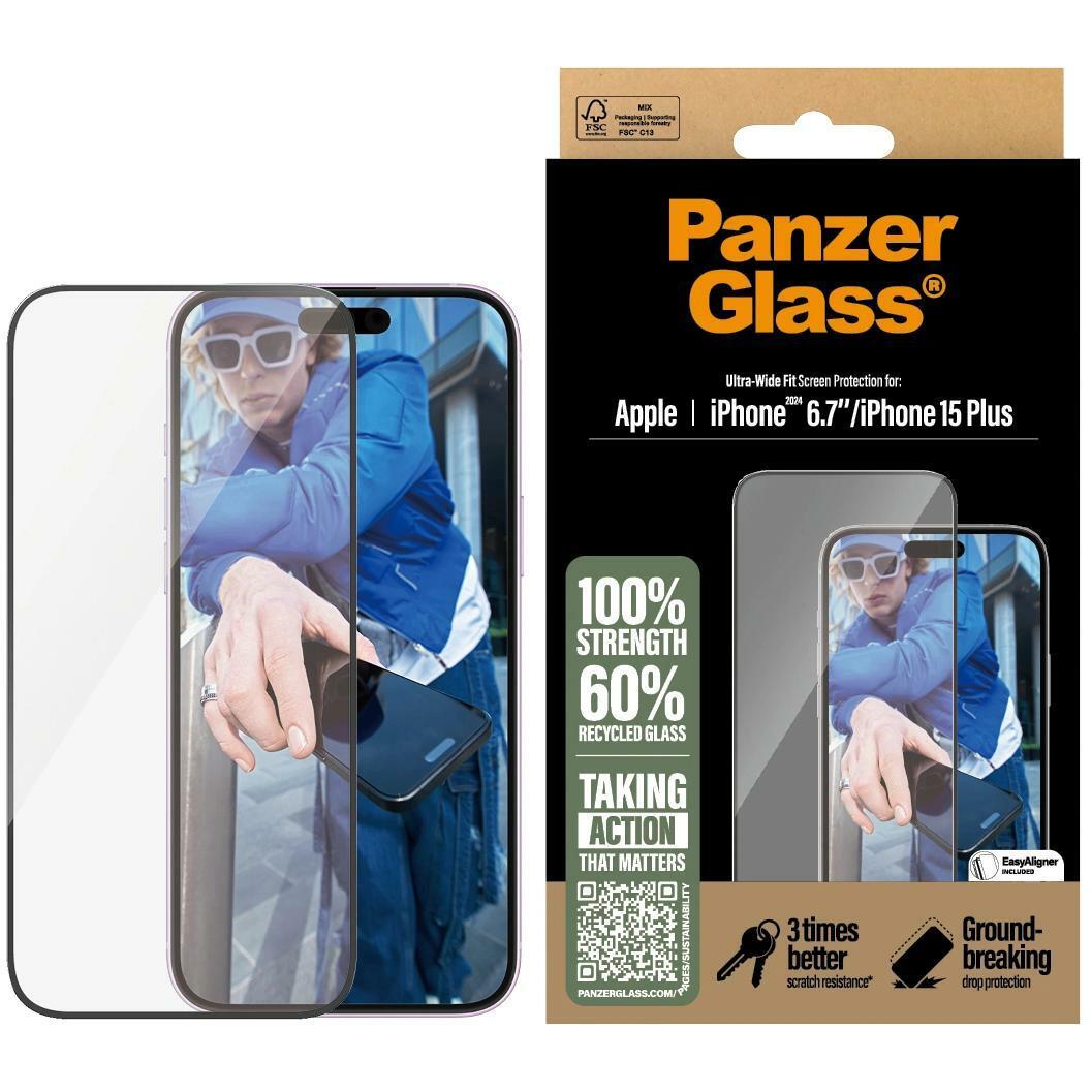 PanzerGlass Ultra-Wide Fit (1 Stück, Apple iPhone 16 Plus), Smartphone Schutzfolie, Transparent
