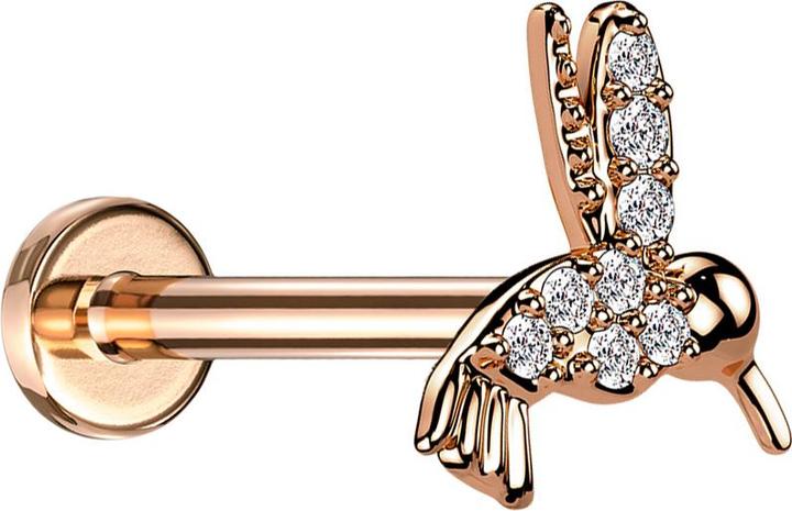 Immagine prodotto Star Piercing Micro labret filo interno oro rosa colibrì cristalli argento (Ottone, Acciaio chirurgico 316L)