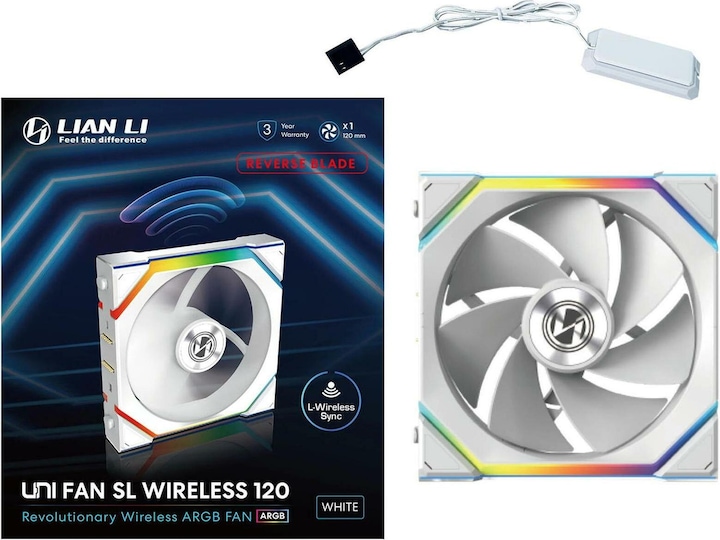 Immagine prodotto Lian-Li UNI FAN SL Ventola ARGB PWM senza fili - lama inversa, 120 mm, bianco (120 mm, 1 x)