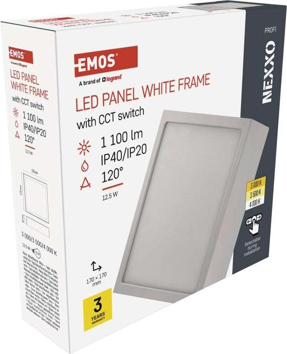 Actual product image Emos Surface-mounted LED light NEXXO, square, white, 12.5W, with CCT change (1100 lm)