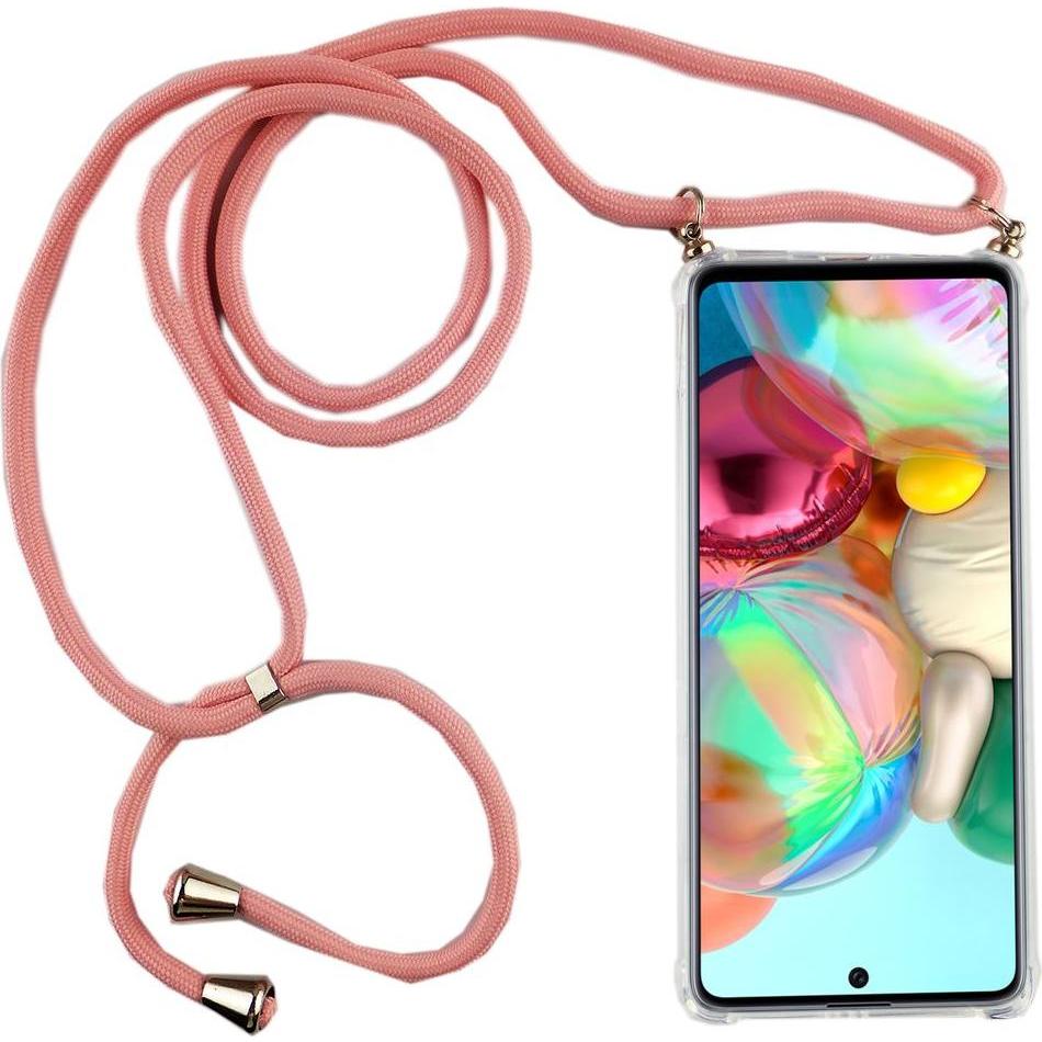 König Design Handykette für Samsung Galaxy A71 mit Band Case zum umhängen Kordel Etui Rosa, Handykette, Transparent