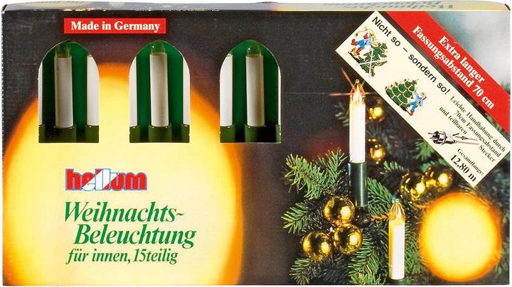 Actual product image Hellum Lichterkette Schaftkerze 15 Kerzen klar für innen Schaft/Kabel grün 12,8m elfenbein (12.80 m)