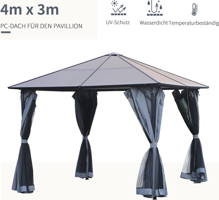 Produktbild Outsunny Gartenpavillon mit Reissverschlüssen (300 cm, 400 cm)