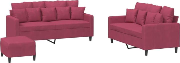 Produktbild vidaXL Sofagarnitur Kissen Sessel Sofa Couch Designsofa 3-tlg. Weinrot Samt (2-Sitzer)
