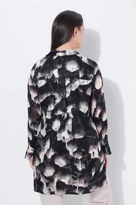 Immagine prodotto Ulla Popken Blusa dal taglio lungo in misto seta dévoré con collo da camicia e maniche lunghe (58, 60)