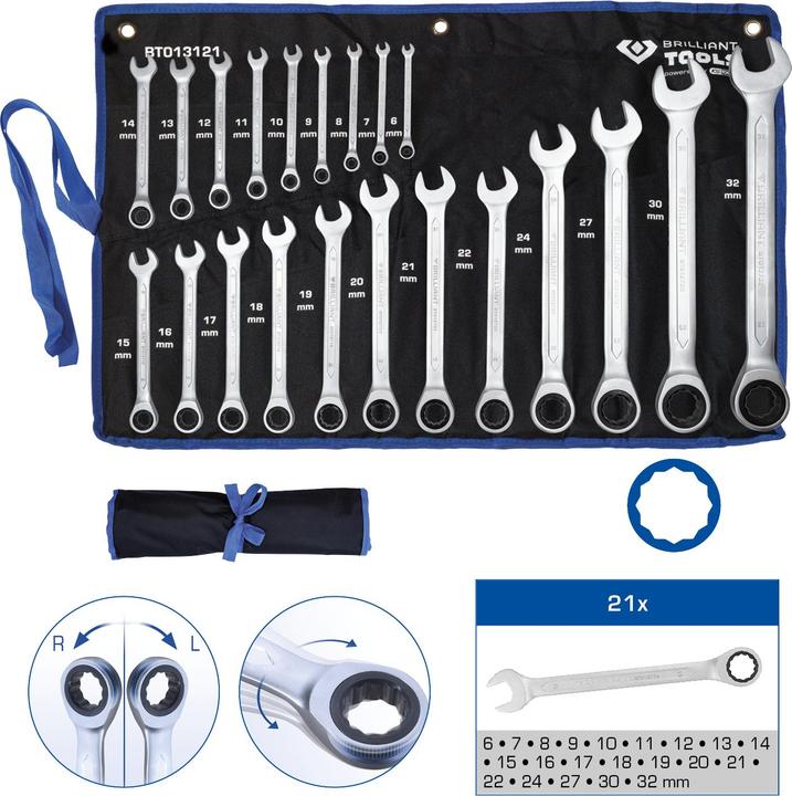Produktbild KS Tools Ratschenringschlüssel-Satz (10 mm, 11 mm, 12 mm, 13 mm, 14 mm, 15 mm, 16 mm, 17 mm, 18 mm, 19 mm, 20 mm, 21 mm, 22 mm, 24 mm, 27 mm, 30 mm, 32 mm, 6 mm, 7 mm, 8 mm, 9 mm)