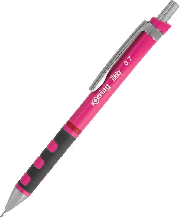 Actual product image Rotring Tikky Neon fine-lead pencil, 0.7 mm, pink chrome-plated, rigid tubular tip, rubber-coated, gelled (0.70 mm, HB, 1 x)