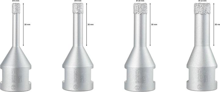 Produktbild Bosch Professional Zubehör PRO Ceramic dry X-Lock Bohrkronen-Set, 6 x 30, 8 x 30, 10 x 30, 12 x 30 mm, 4-tlg. (6.0, 8.0, 10.0, 12.0 Millimeter)